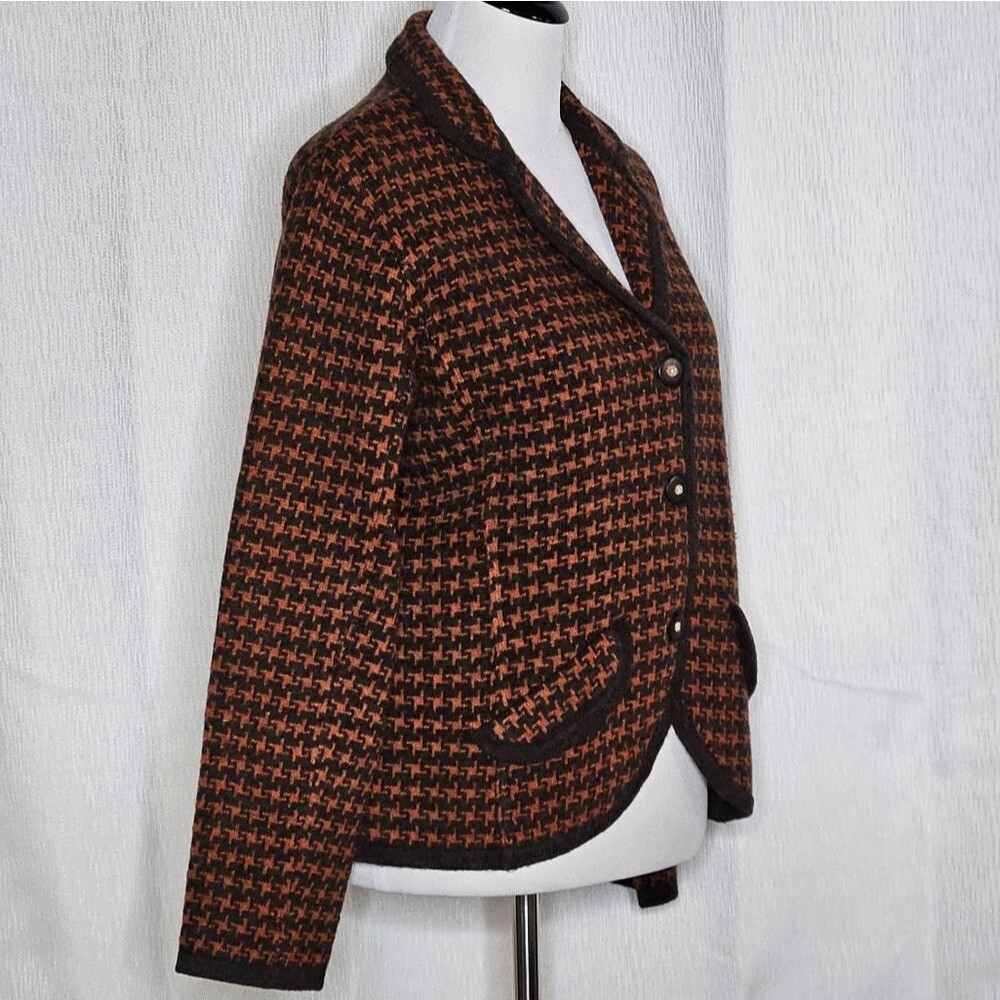 David Brooks Vintage Pumpkin Brown Houndstooth Lambswool Knit Sweater Blazer - Picture 4 of 15
